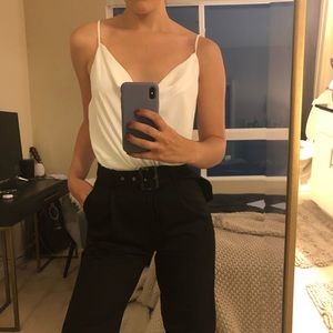 Wide leg long trousers w/buckle